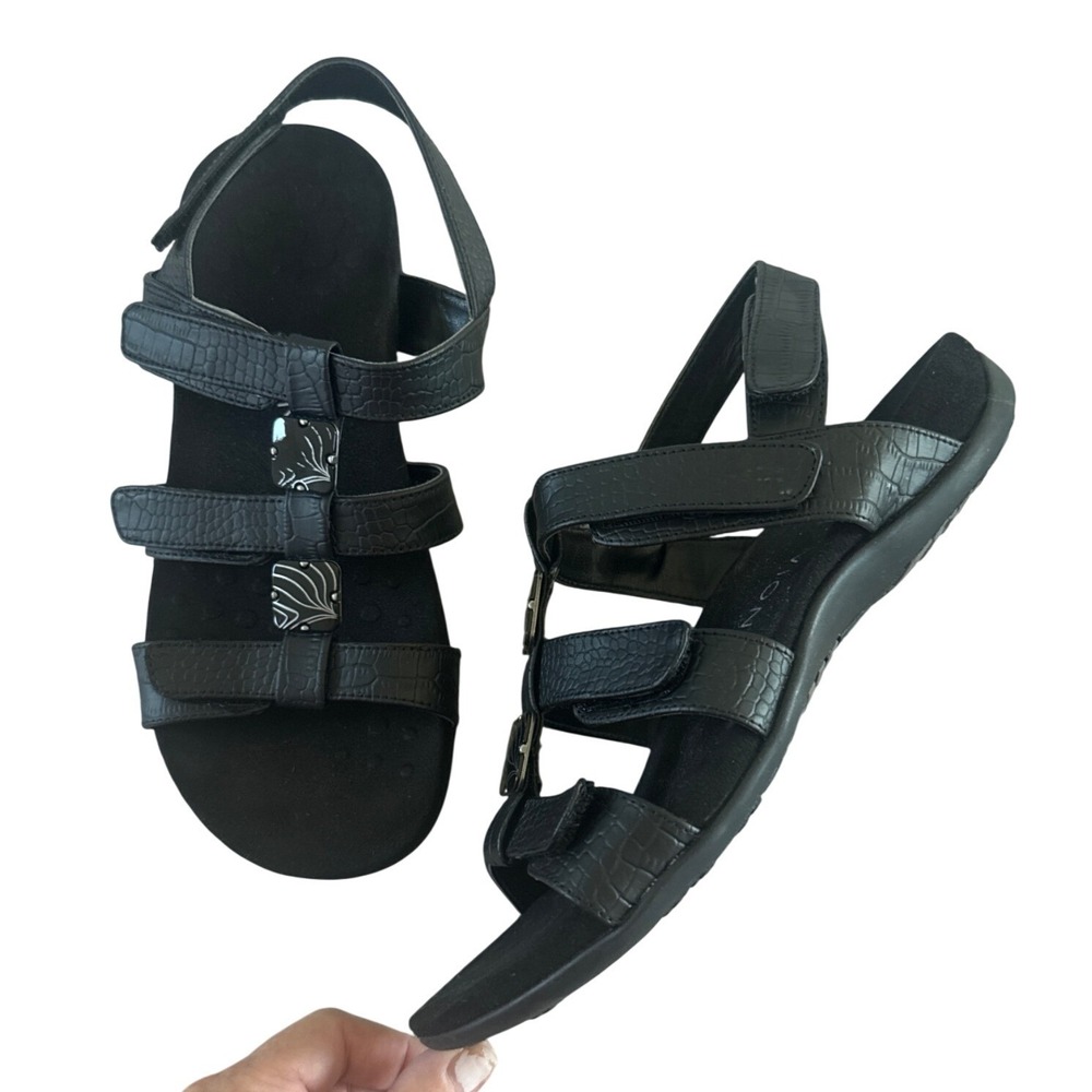 Vionic Amber Black Croc Embossed Adjustable Sandals Women 8 Orthotic Support - Picture 5 of 11